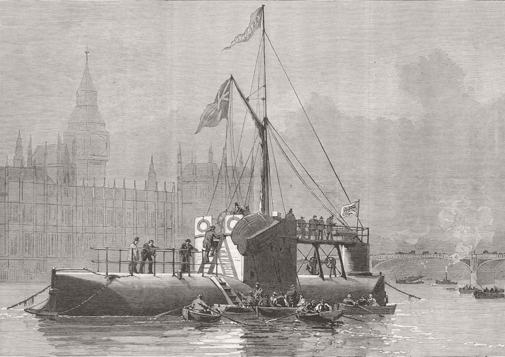 LONDON. Ship carring Cleopatra's needle 1878 old antique vintage print picture